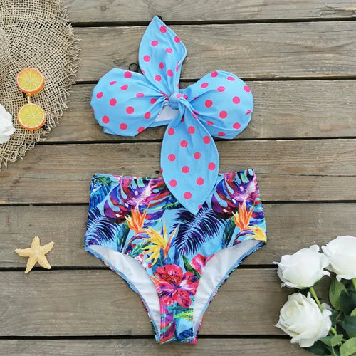 2025 Sexy Tropical Print Bikini Set – High Waist Swimsuit with Bowknot for Women Beachwear Browsglamour