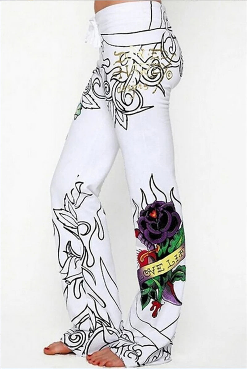Ed Hardy Printed Flare Rose Printed Long Pants S/M/L/XL/2XL/3XL/4XL/5XL Browsglamour