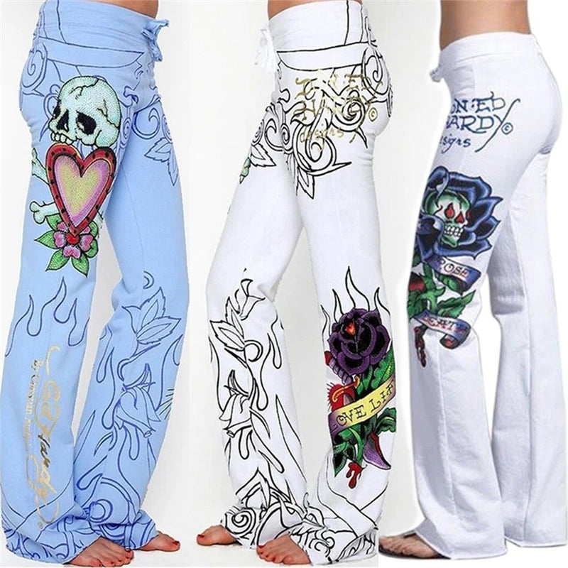 Ed Hardy Printed Flare Rose Printed Long Pants S/M/L/XL/2XL/3XL/4XL/5XL Browsglamour