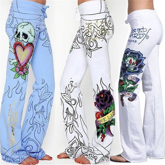 Ed Hardy Printed Flare Rose Printed Long Pants S/M/L/XL/2XL/3XL/4XL/5XL Browsglamour