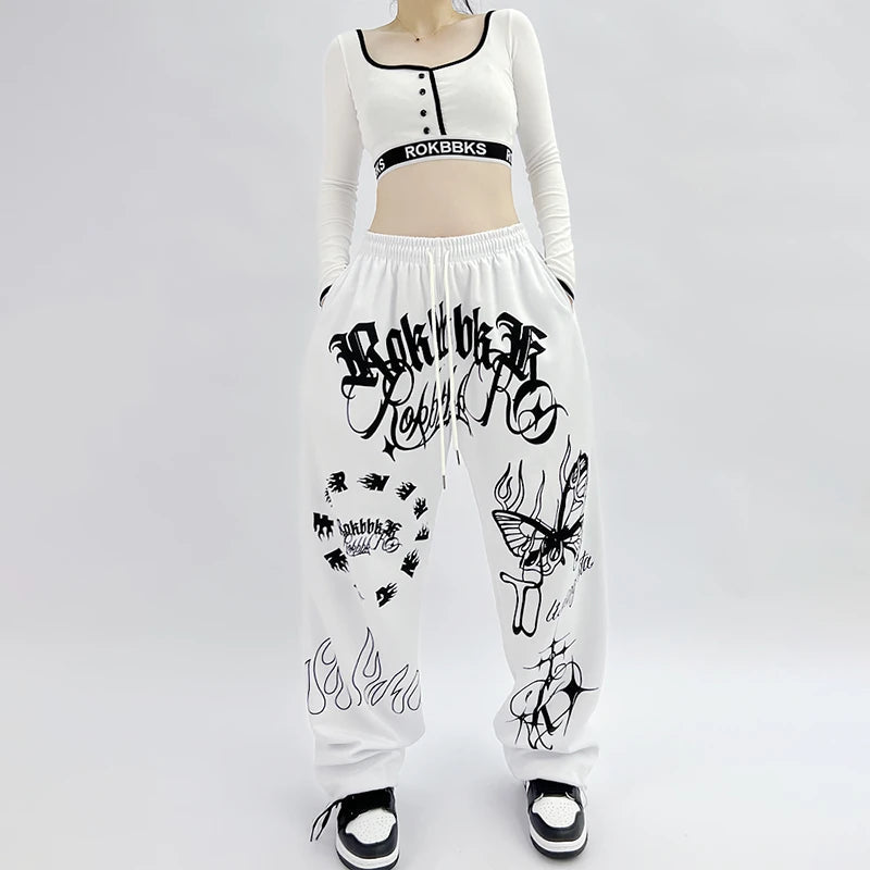 Butterfly Letter Print Pants for Women Browsglamour
