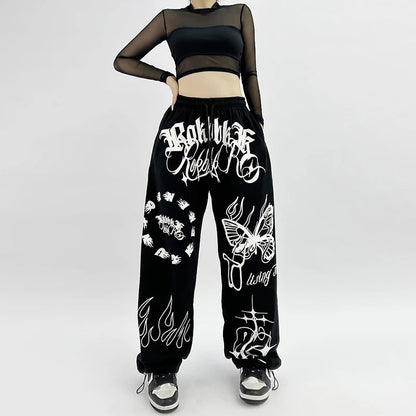 Butterfly Letter Print Pants for Women Browsglamour