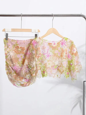 Women’s Transparent Embroidery Sequin Two-Piece Set – Summer Crop Top & Mini Skirt Outfit | Vacation Party Look Browsglamour