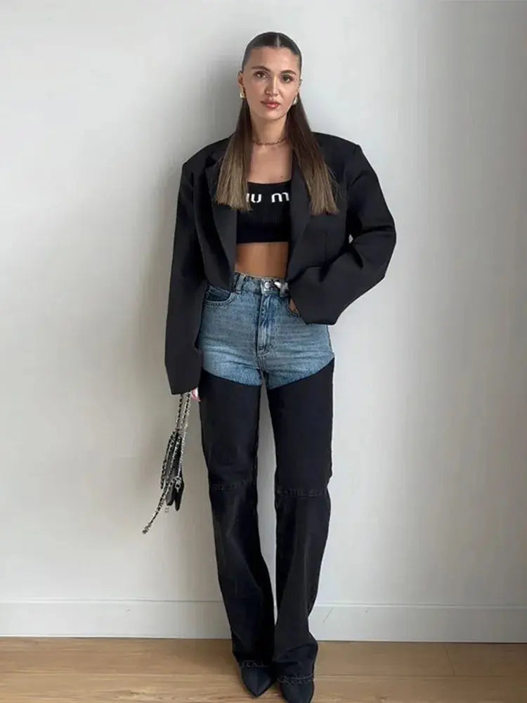 Y2K Patchwork Jeans For Women Straight High Waist Cowgirl Jeans with Zipper Pockets Browsglamour